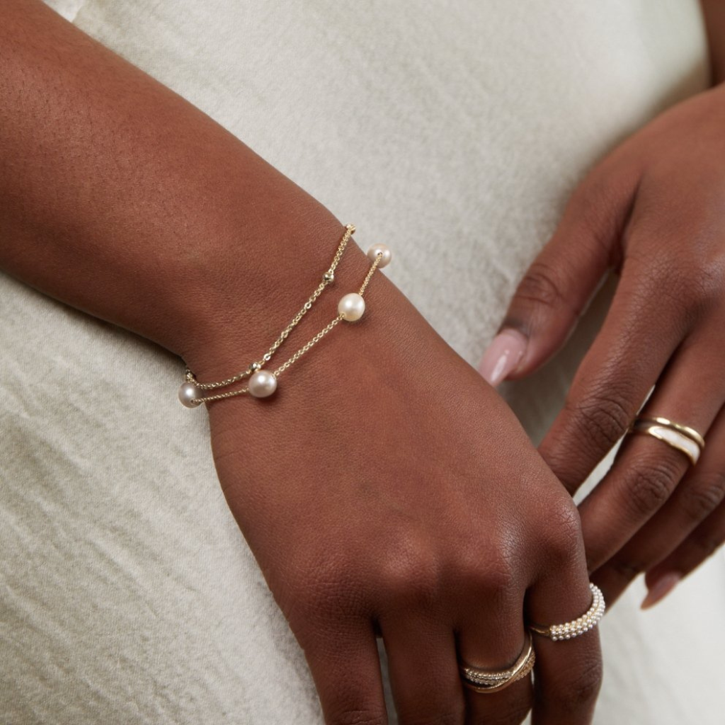 Gold Plated Layered Bracelet with Freshwater Pearls