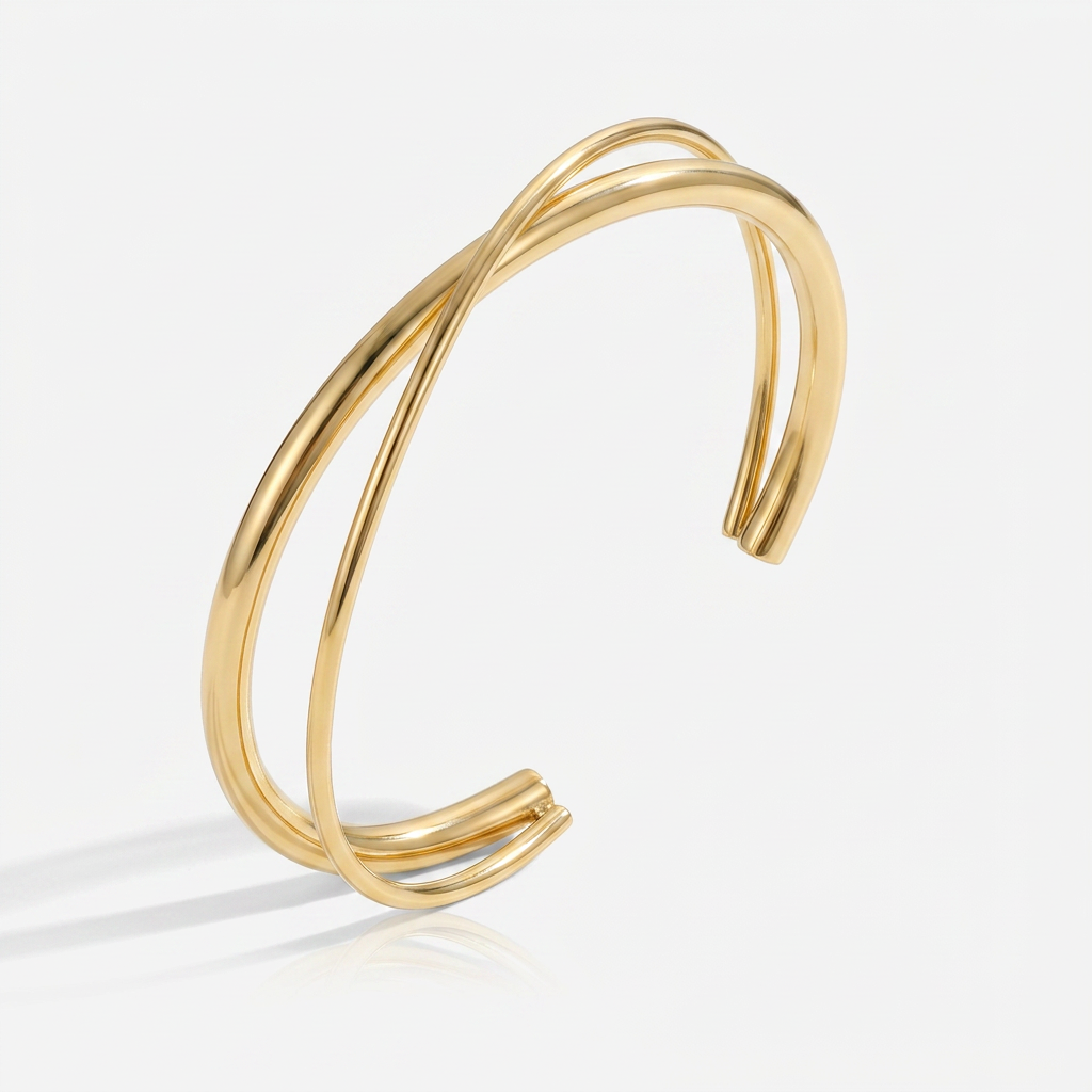 Gold Plated Twisted Cuff Bracelet with Cross Design