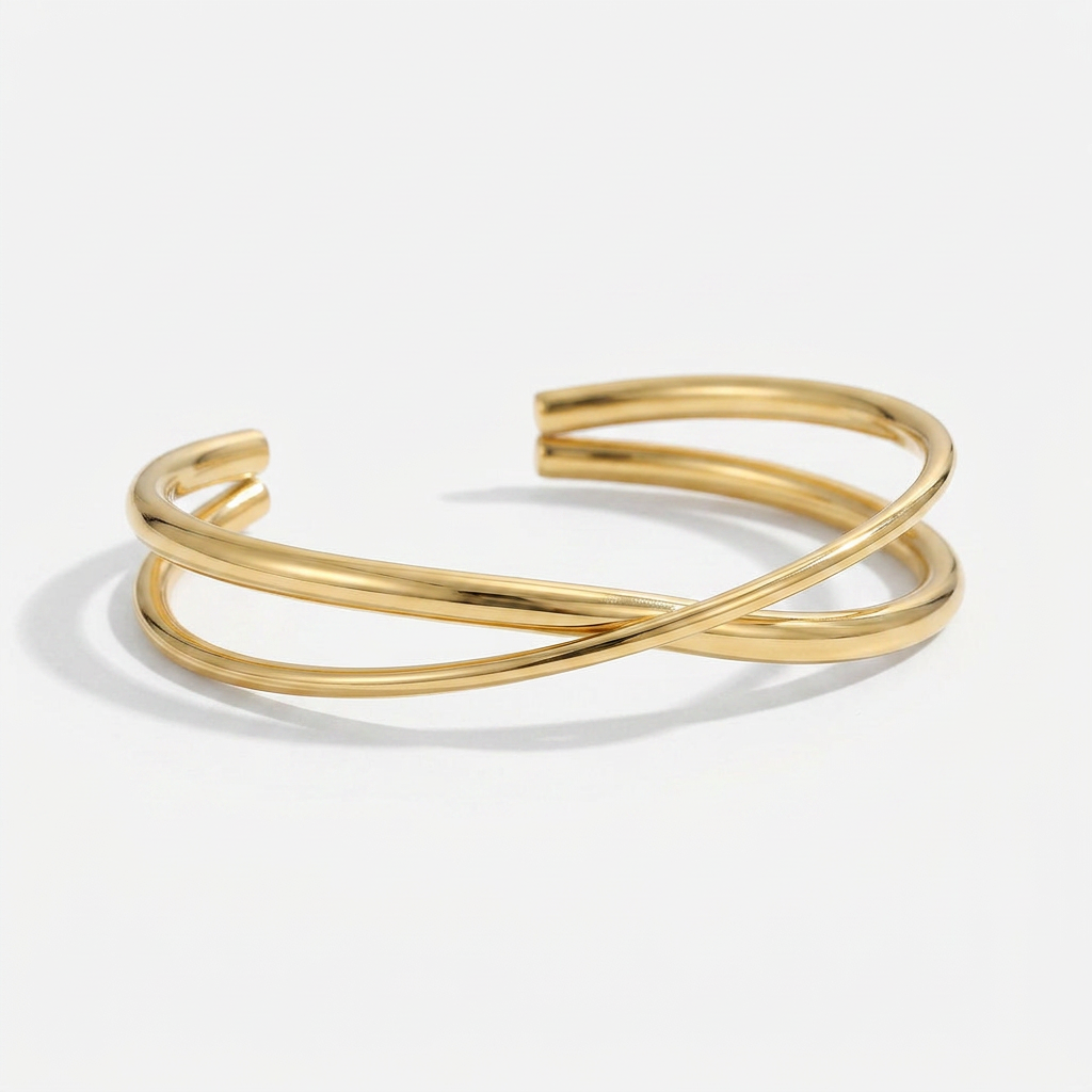 Gold Plated Twisted Cuff Bracelet with Cross Design