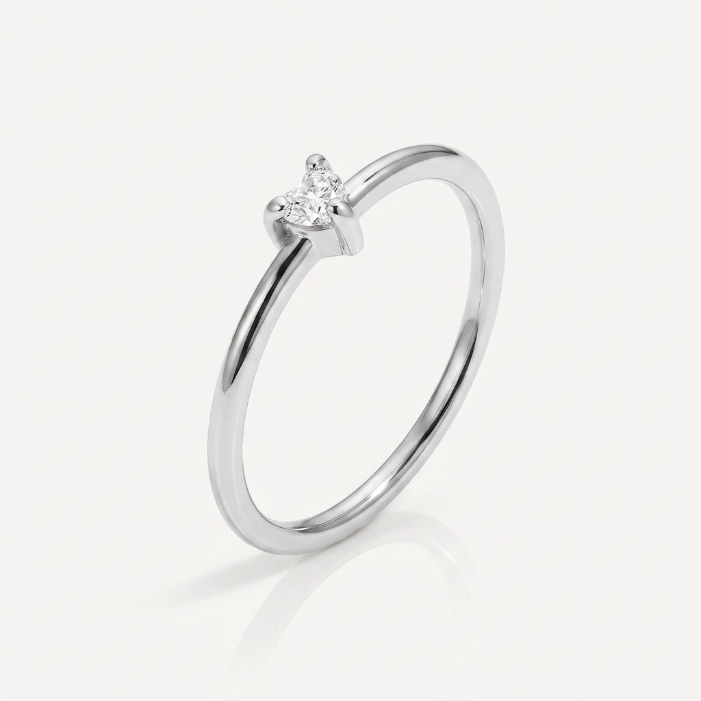 Heart Crystal Ring with Minimal Slim Band