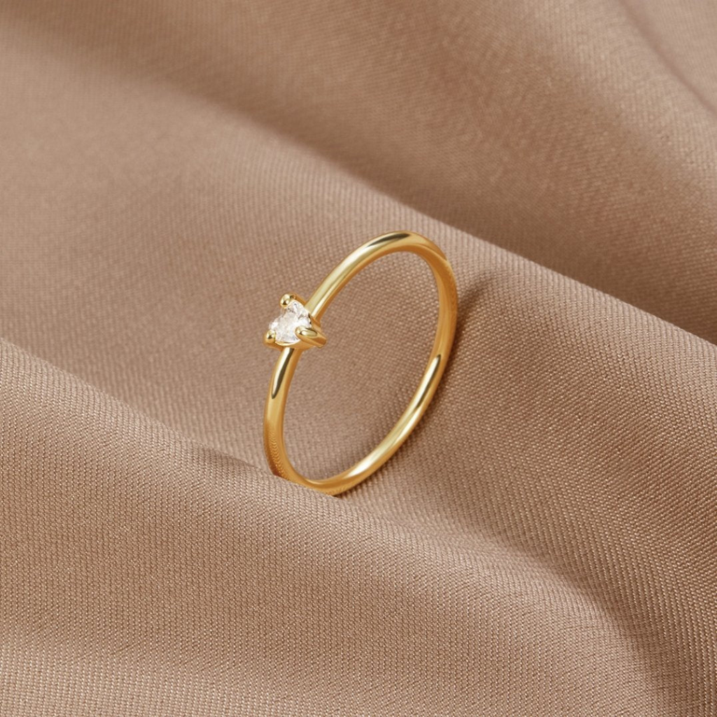 Heart Crystal Ring with Minimal Slim Band