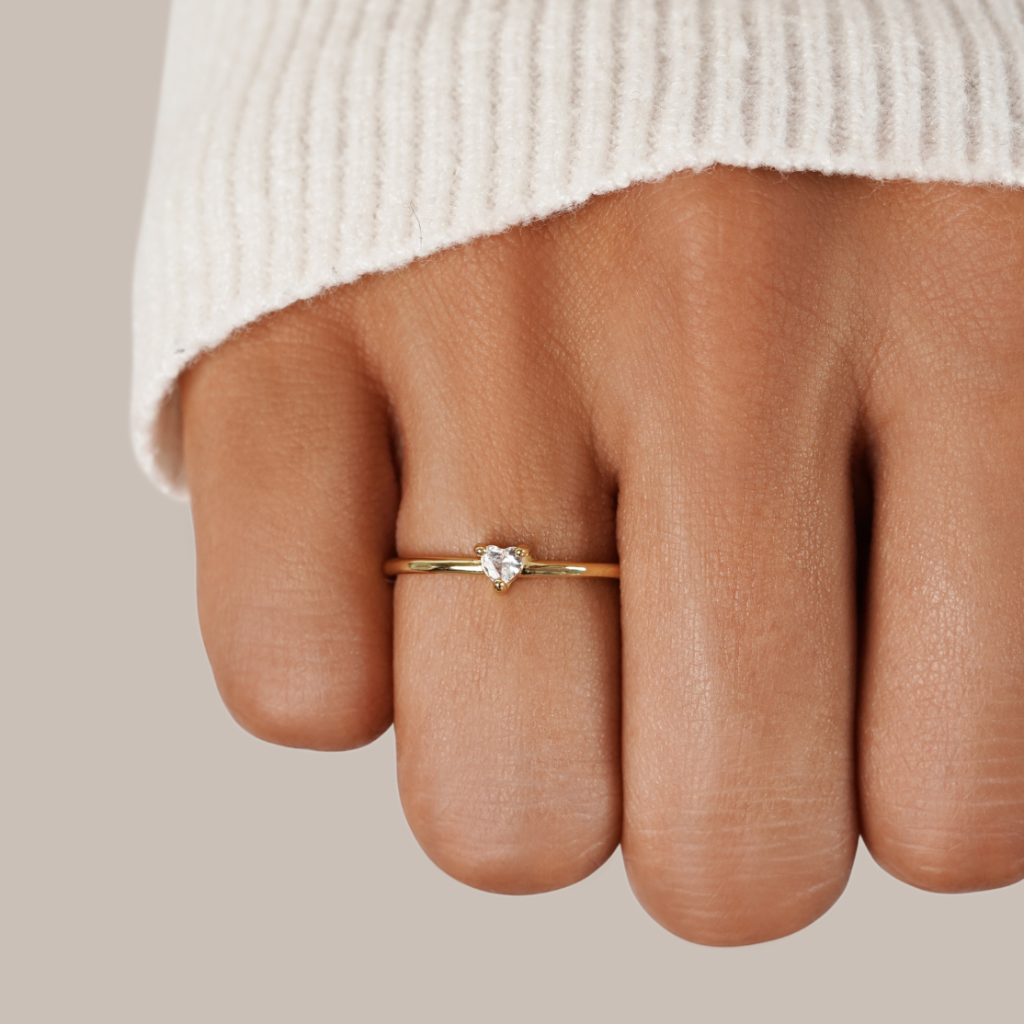 Heart Crystal Ring with Minimal Slim Band