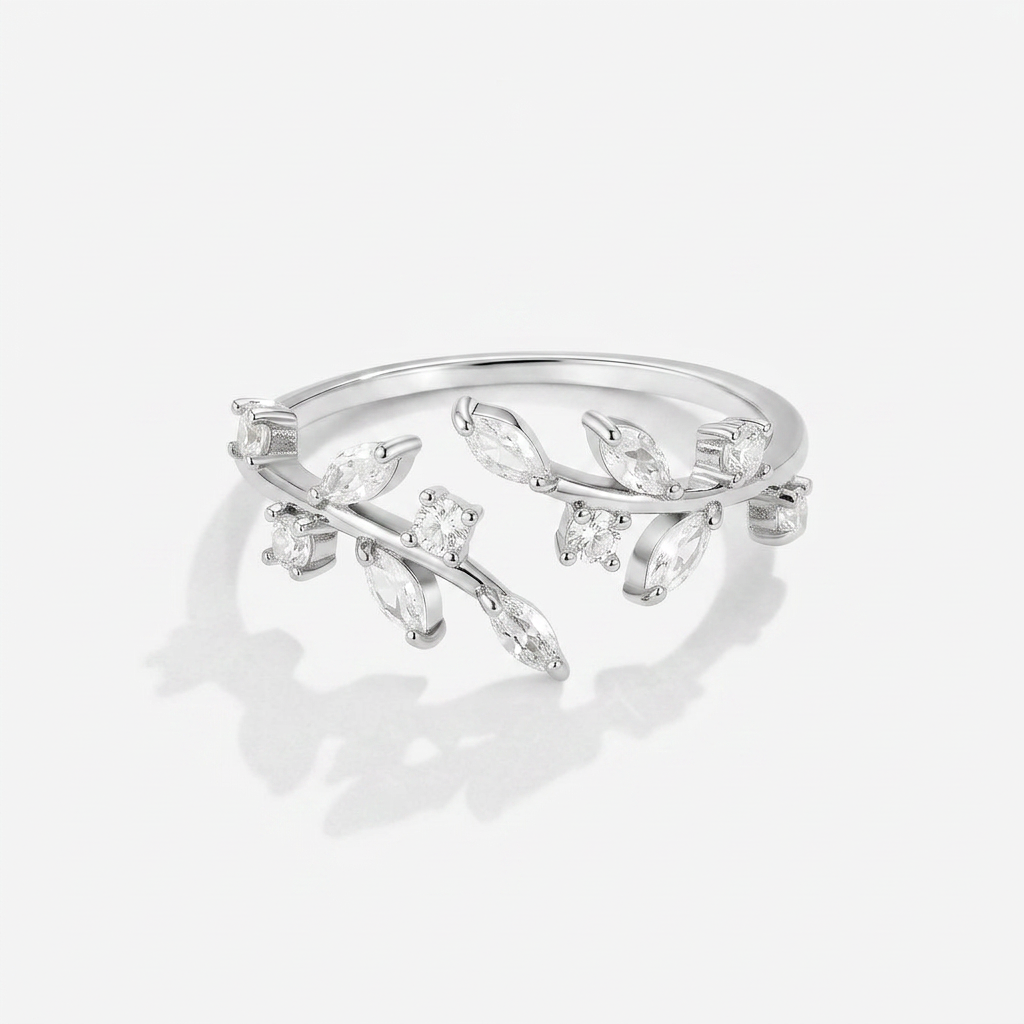 Vine Ring with Crystal Leaf Design