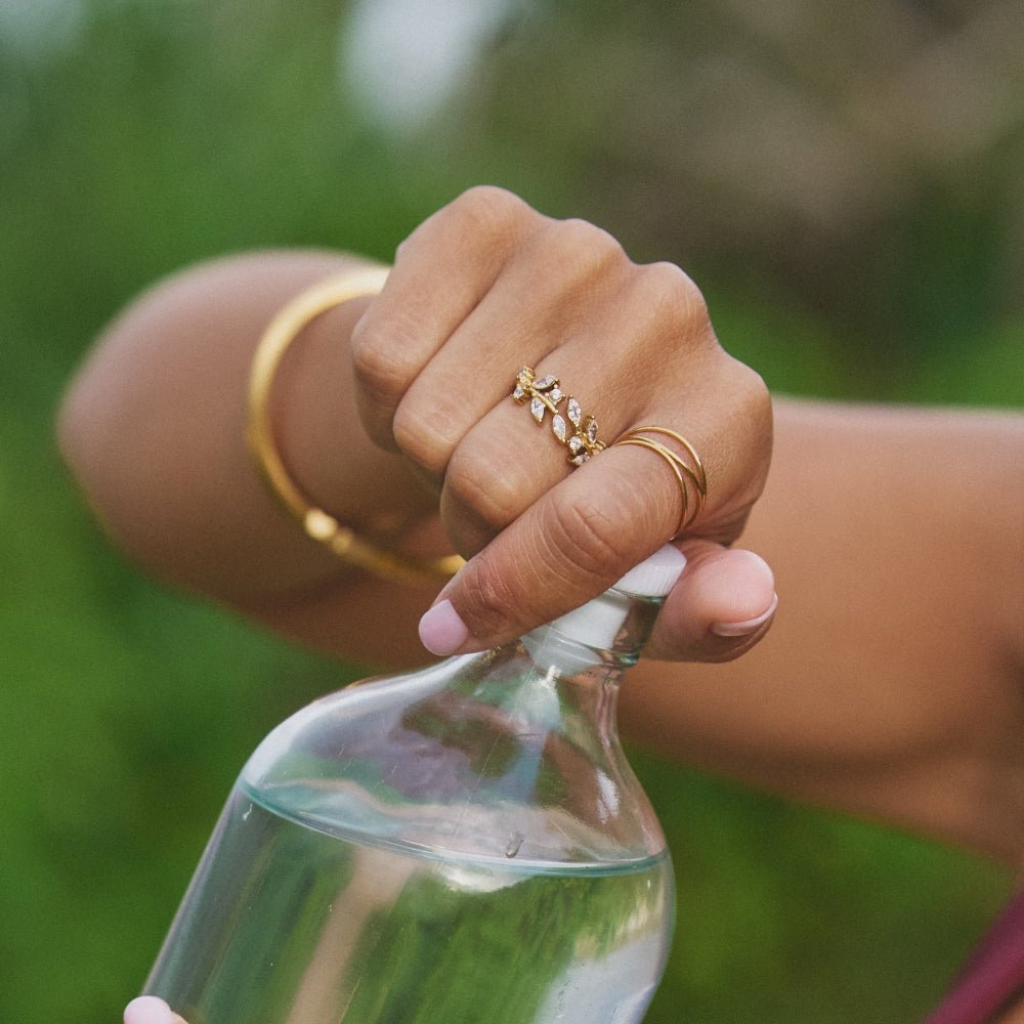 Vine Ring with Crystal Leaf Design