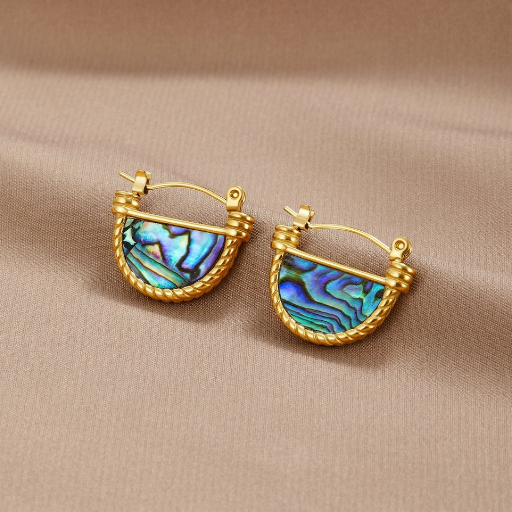 Gold Plated Hoop Earrings with Turquoise Shell Detail
