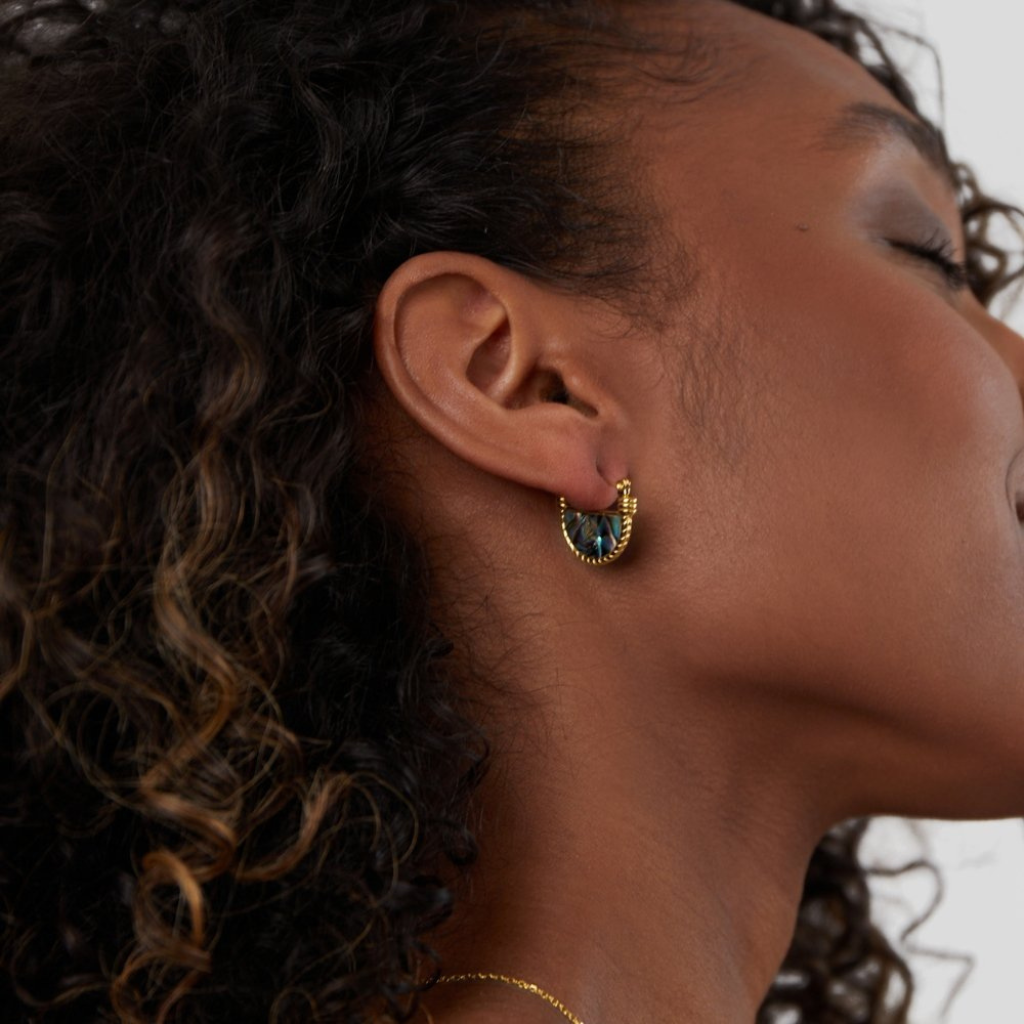 Gold Plated Hoop Earrings with Turquoise Shell Detail
