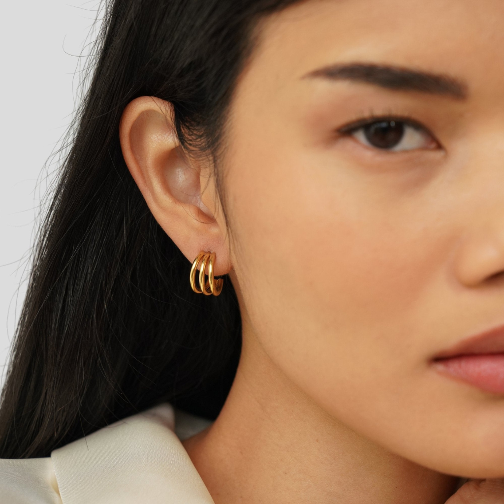 Hoop Earrings with Triple Band Design