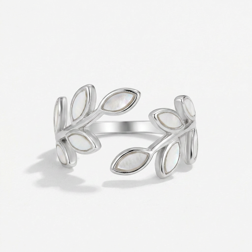 Open Ring with Botanical Leaf Design