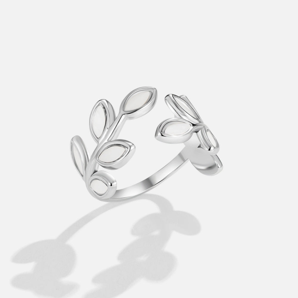 Open Ring with Botanical Leaf Design