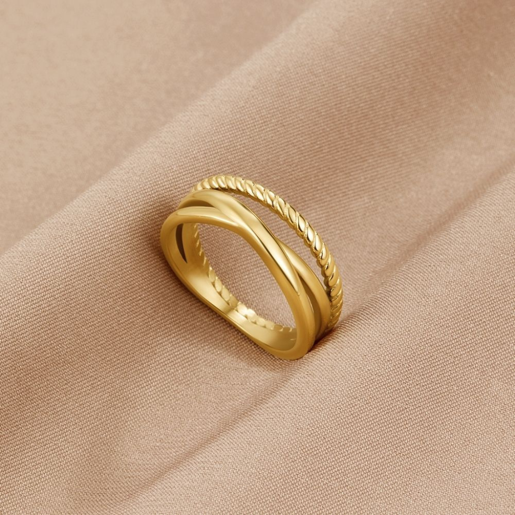 Gold Plated Ring with Twisted Crossed Bands