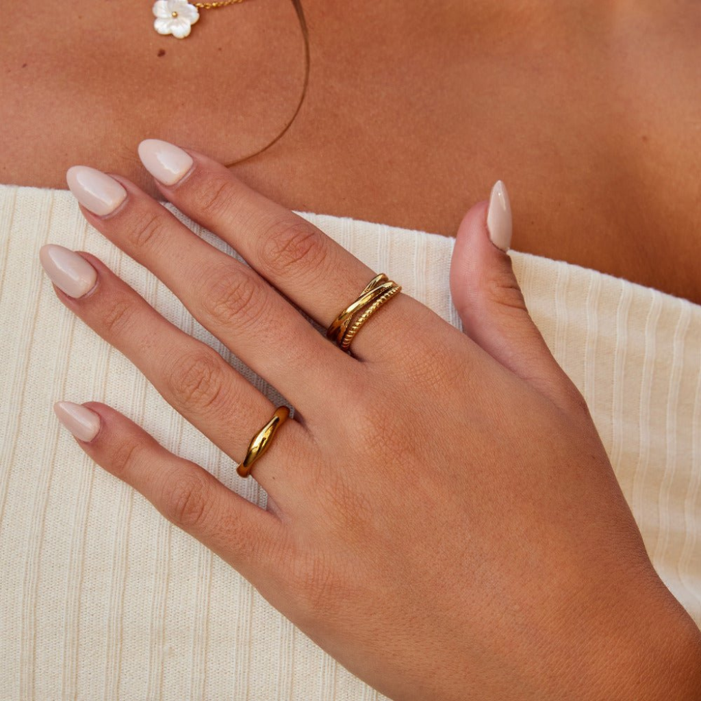 Gold Plated Ring with Twisted Crossed Bands