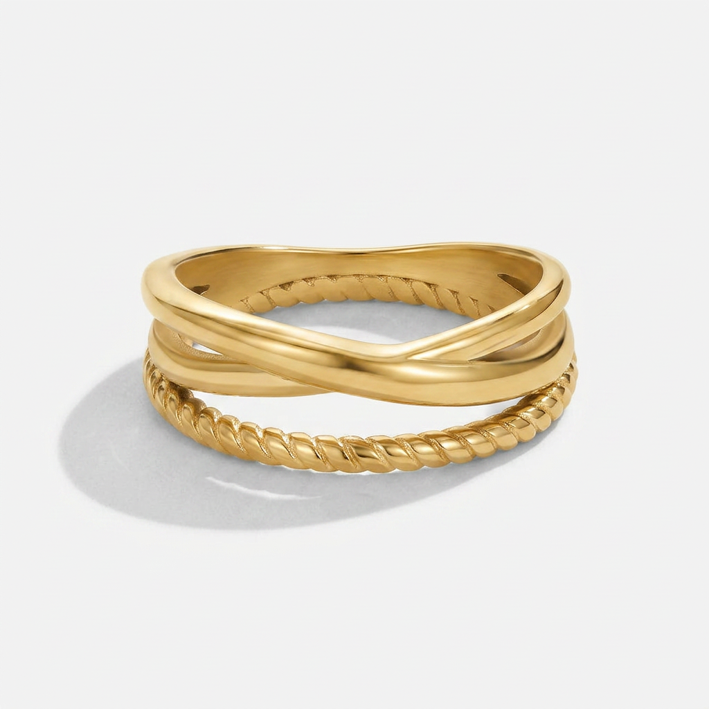 Gold Plated Ring with Twisted Crossed Bands