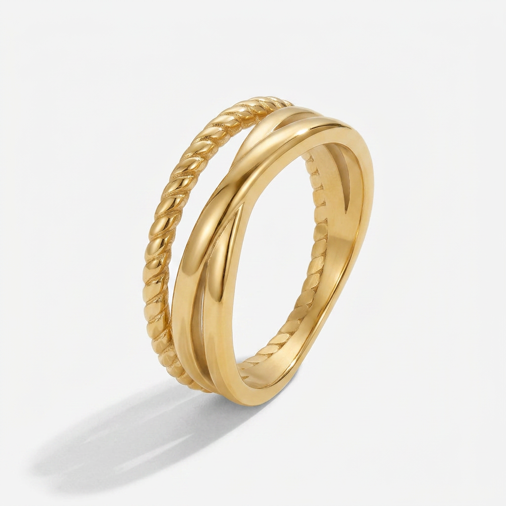 Gold Plated Ring with Twisted Crossed Bands