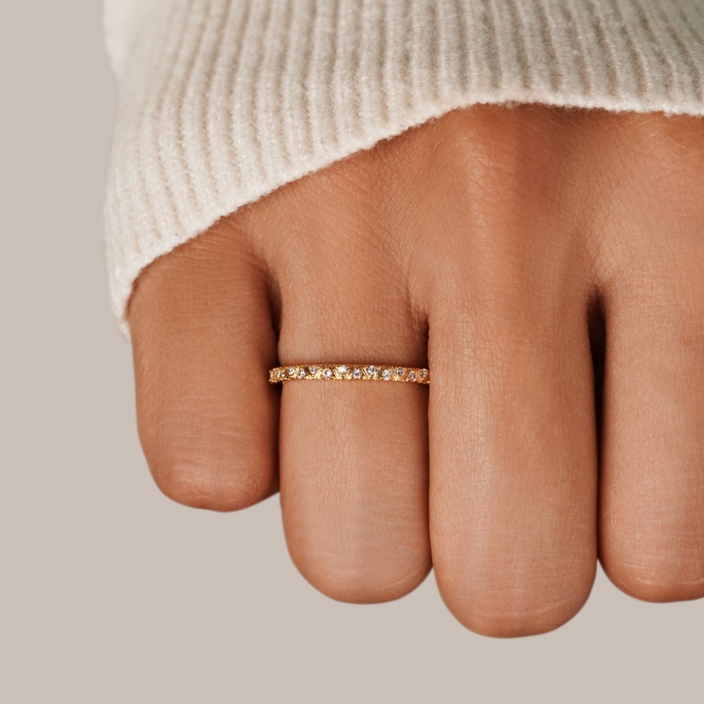 Gold Plated Band Ring with Crystal Detail