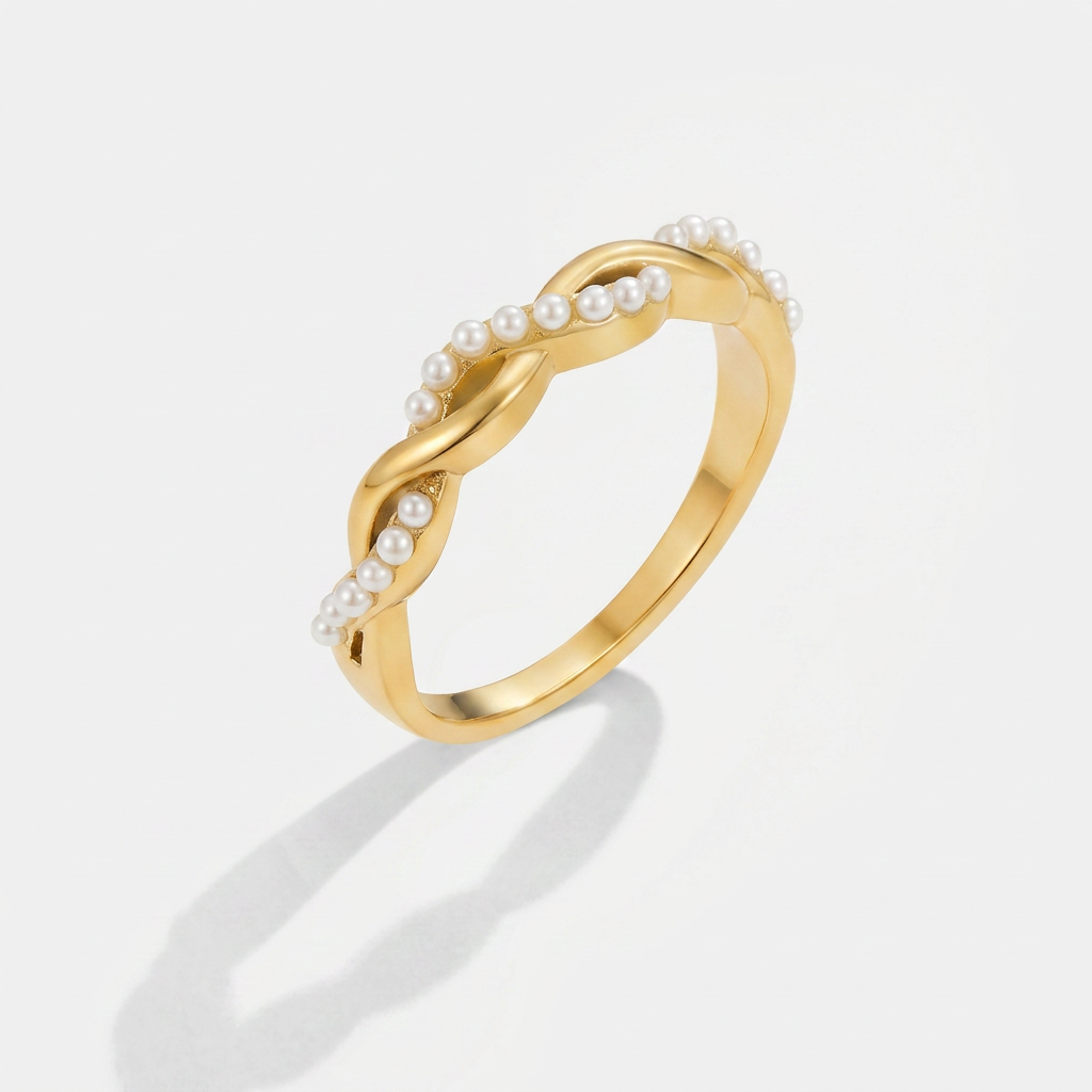 Pearl Ring with Twisted Wave Band