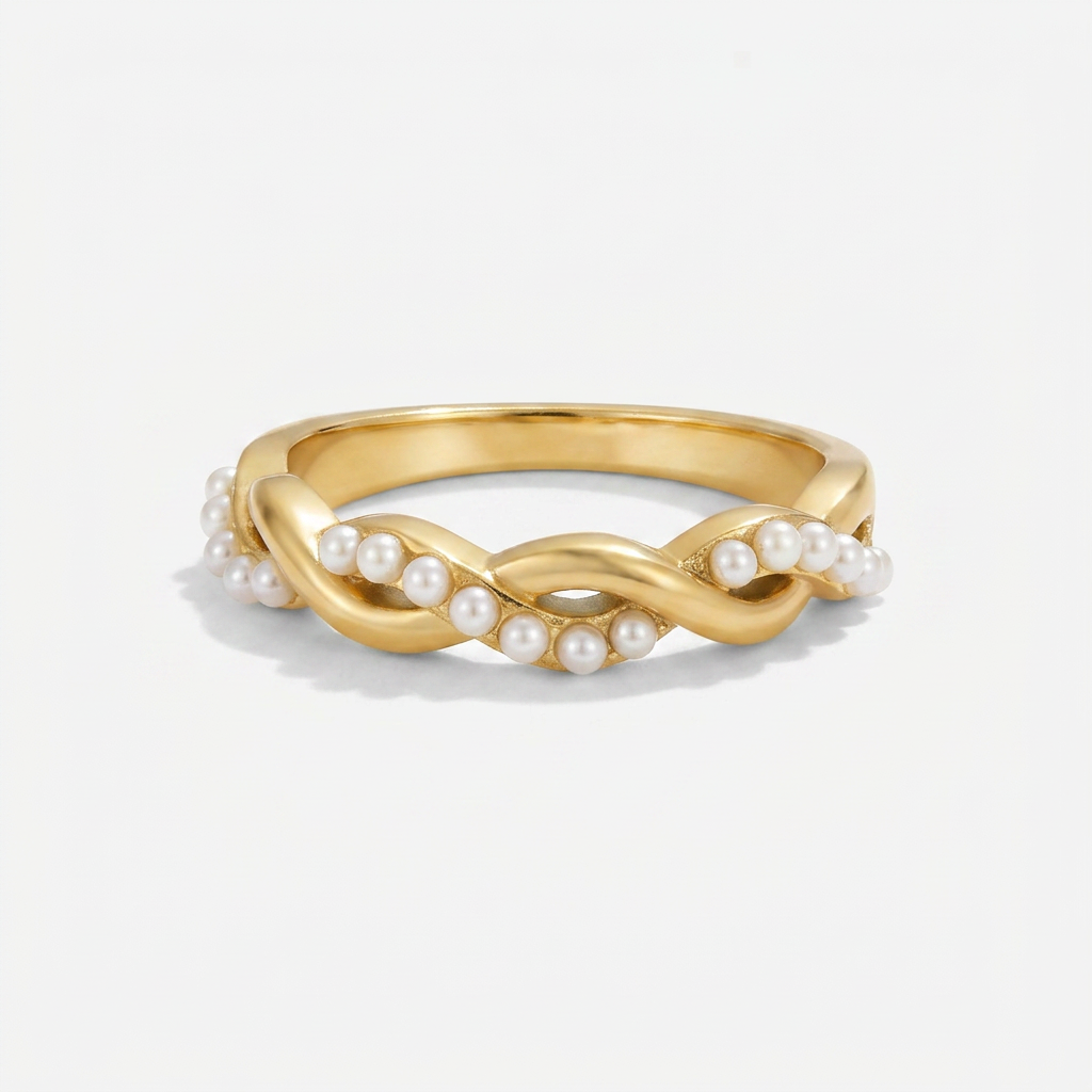 Pearl Ring with Twisted Wave Band