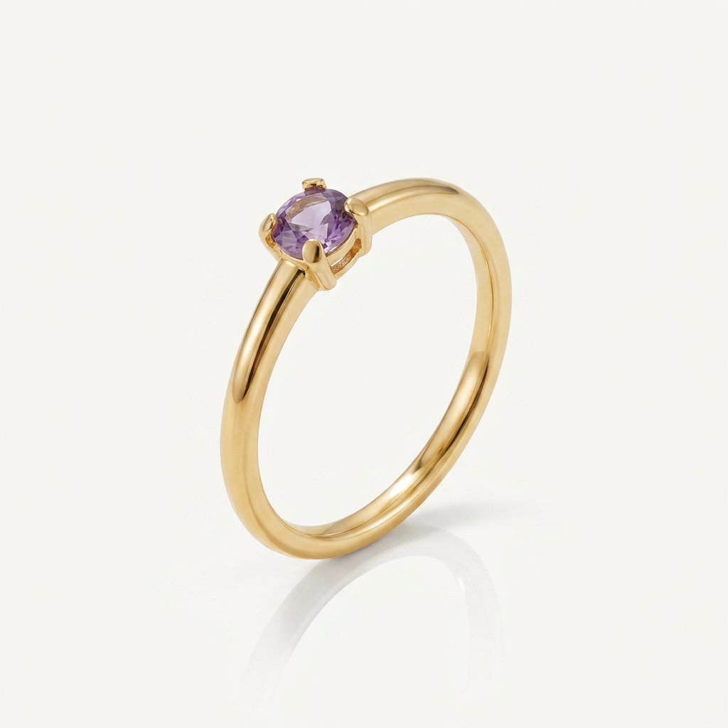 Gold Plated Birthstone Ring with Round Crystal
