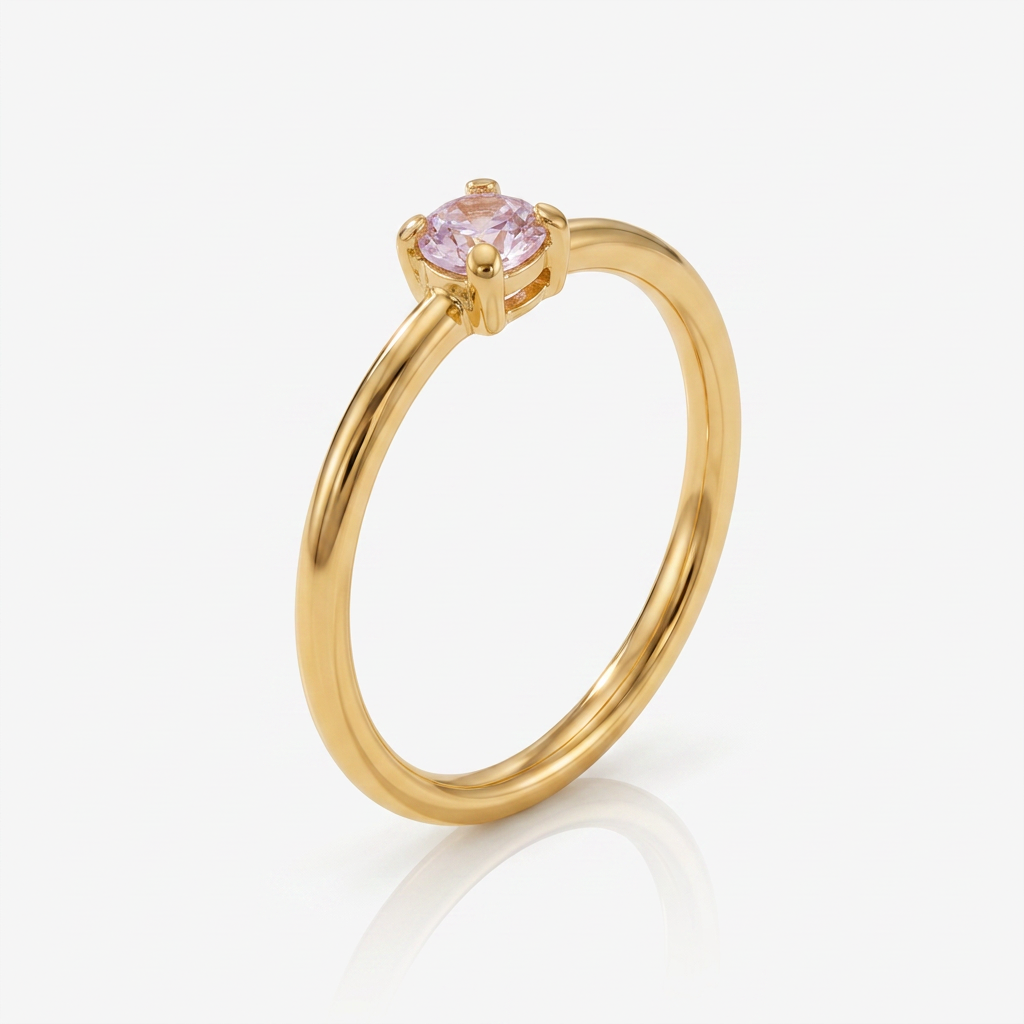 Gold Plated Birthstone Ring with Round Crystal