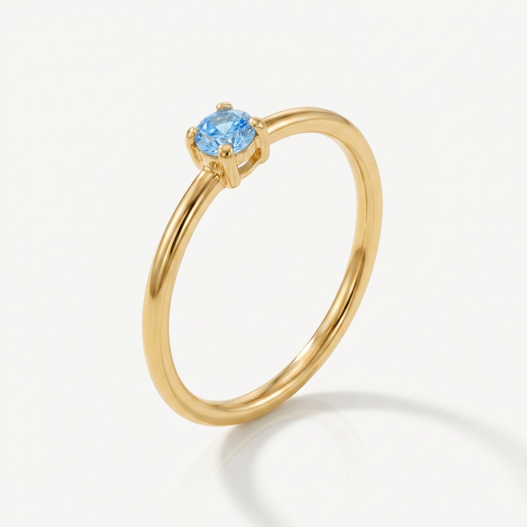 Gold Plated Birthstone Ring with Round Crystal