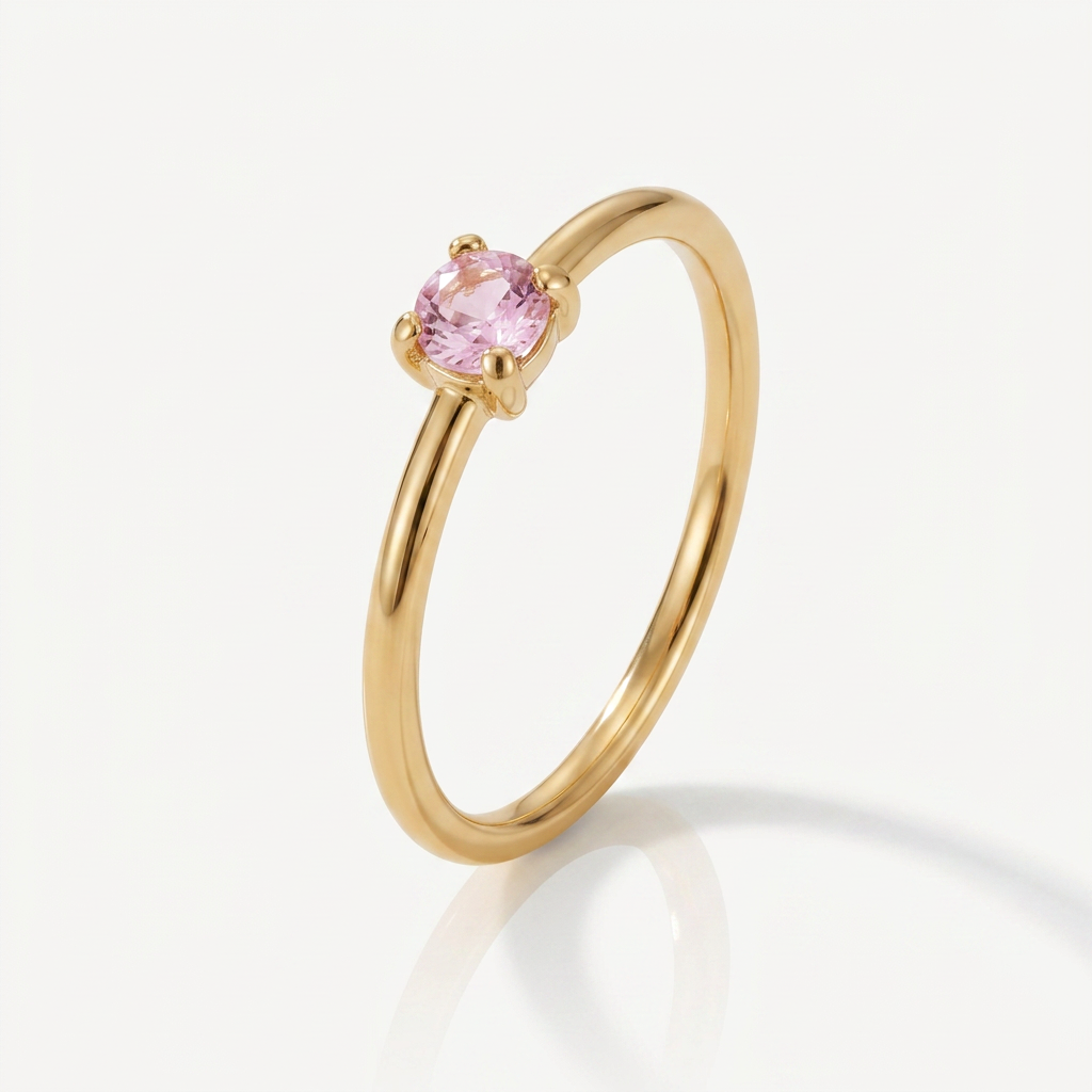 Gold Plated Birthstone Ring with Round Crystal