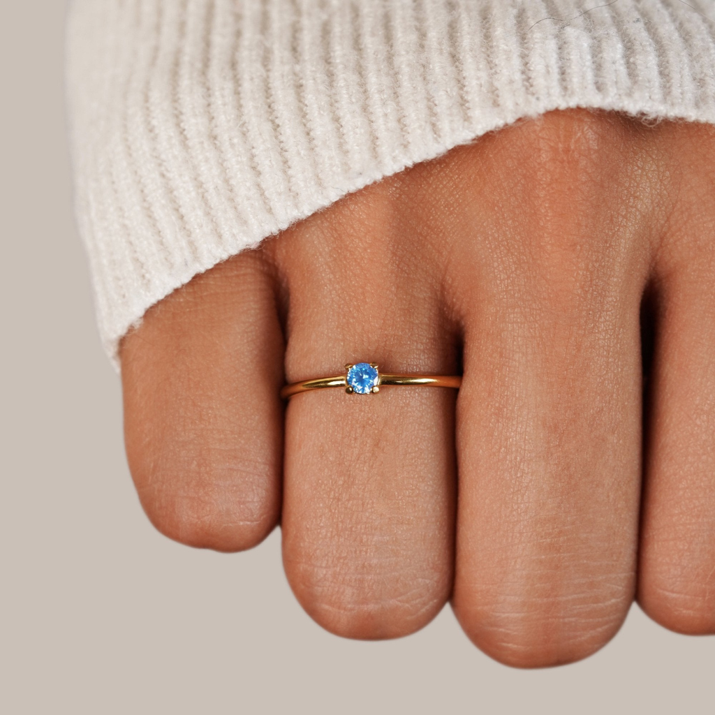 Gold Plated Birthstone Ring with Round Crystal