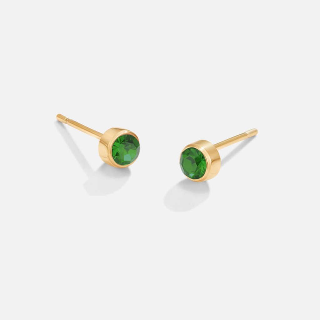 Gold Plated Stud Earrings with Round Birthstone Crystals