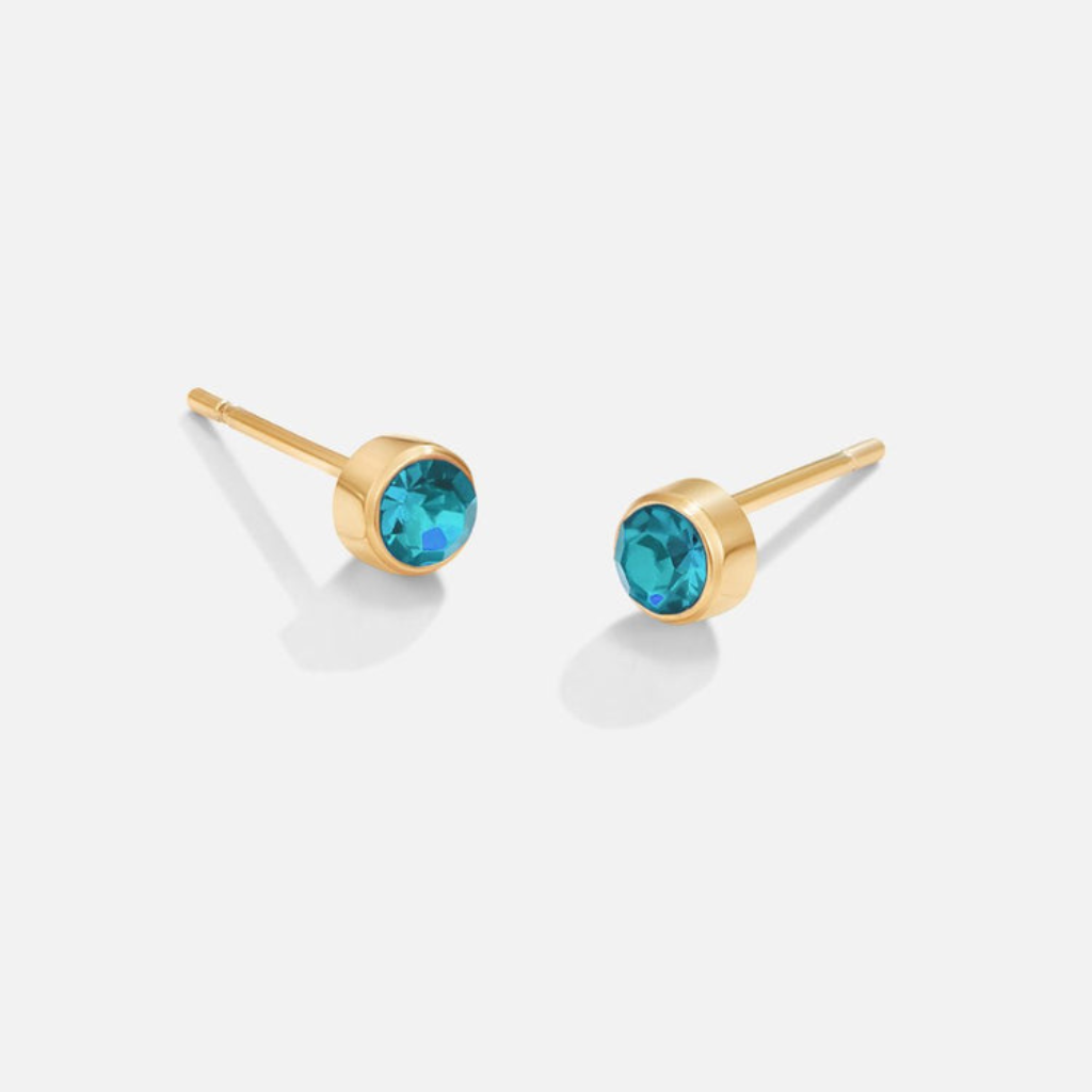 Gold Plated Stud Earrings with Round Birthstone Crystals