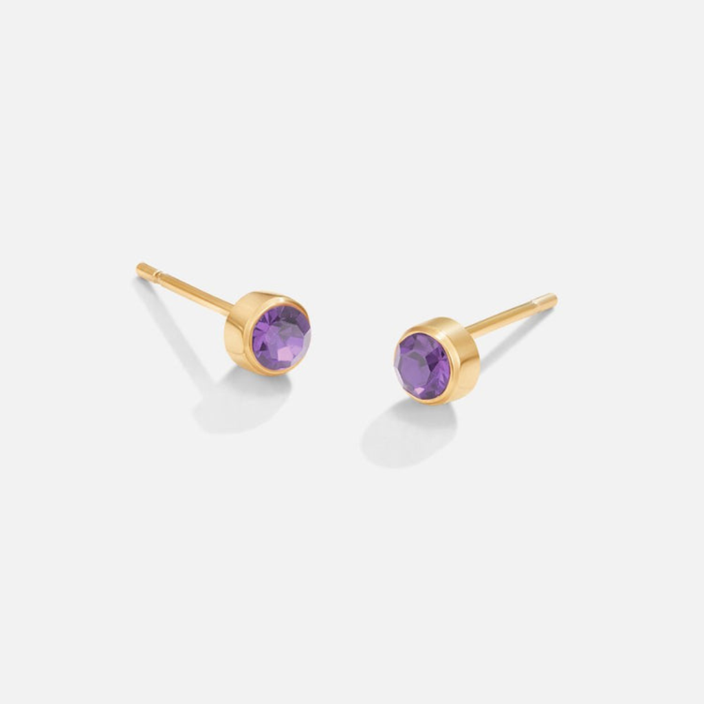 Gold Plated Stud Earrings with Round Birthstone Crystals
