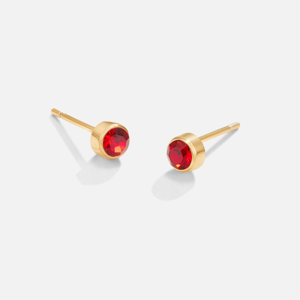 Gold Plated Stud Earrings with Round Birthstone Crystals
