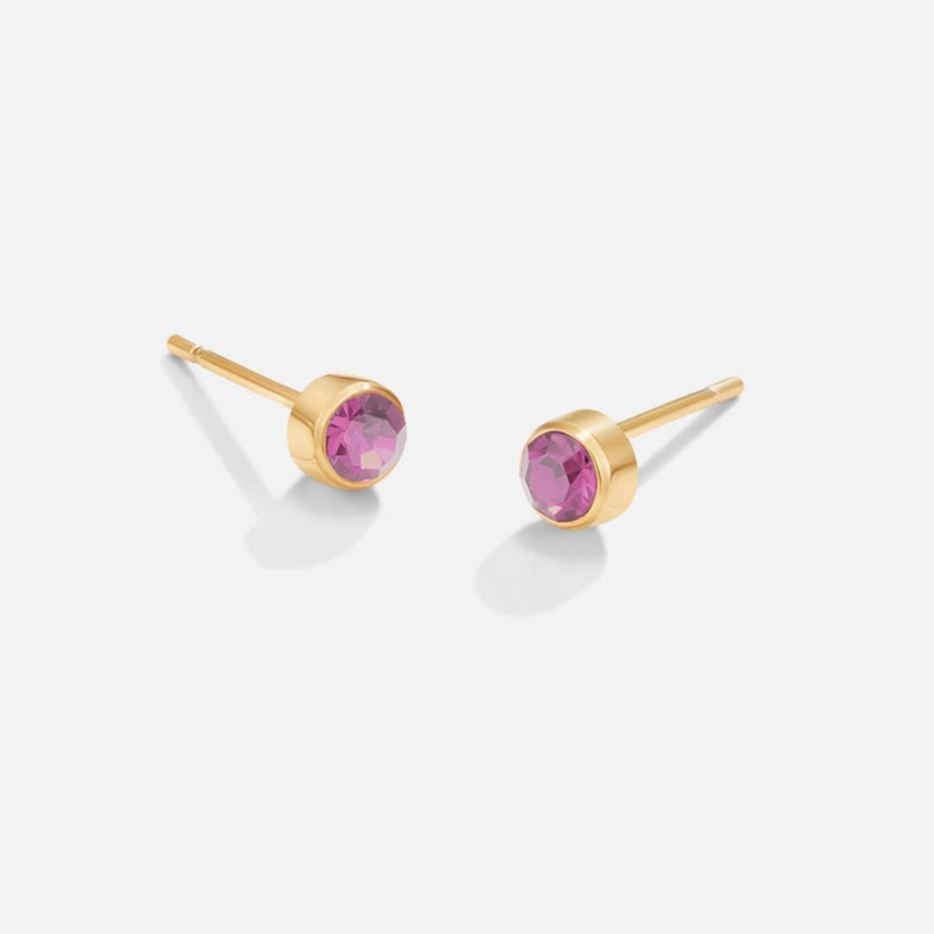 Gold Plated Stud Earrings with Round Birthstone Crystals
