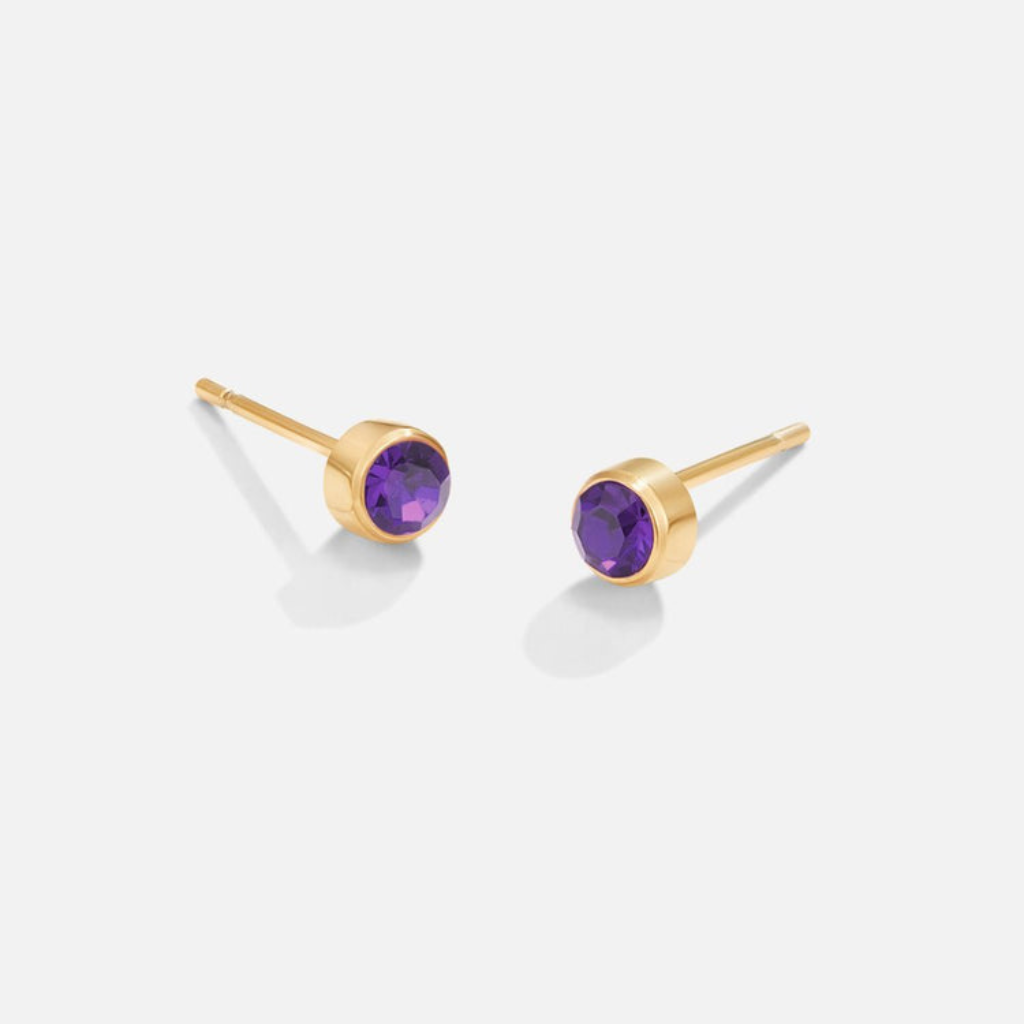 Gold Plated Stud Earrings with Round Birthstone Crystals
