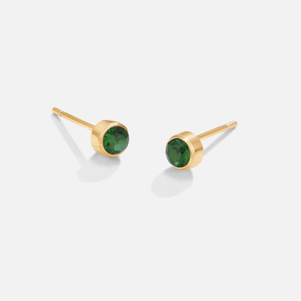 Gold Plated Stud Earrings with Round Birthstone Crystals