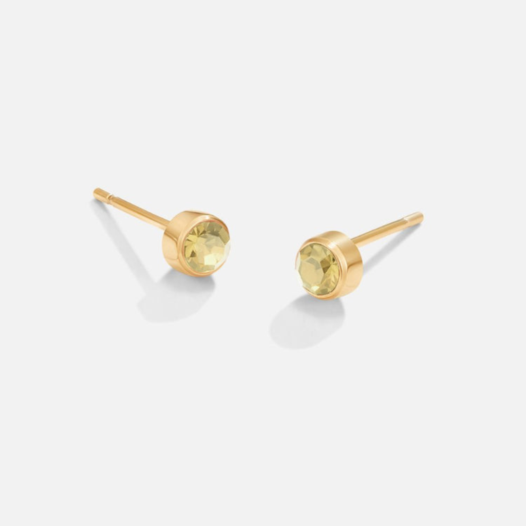 Gold Plated Stud Earrings with Round Birthstone Crystals