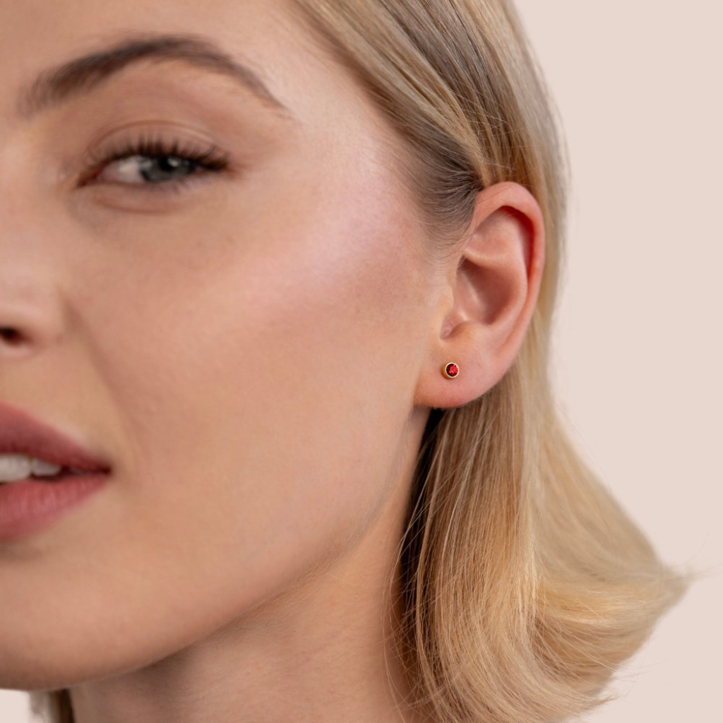Gold Plated Stud Earrings with Round Birthstone Crystals