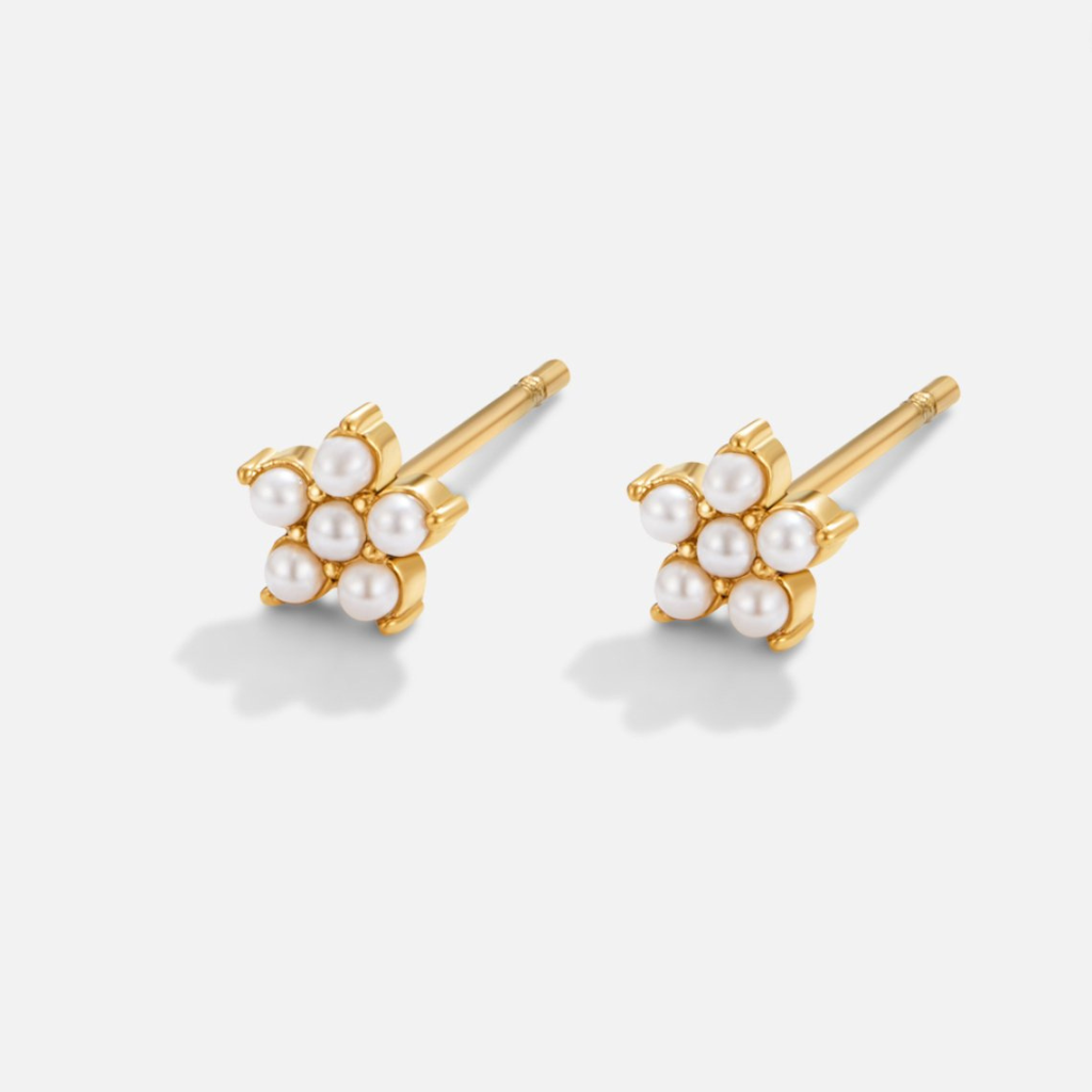 Pearl Stud Earrings with Floral Cluster Design