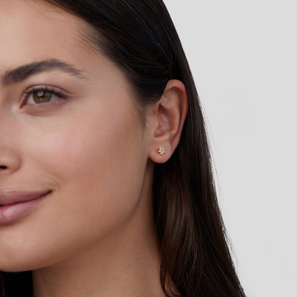 Pearl Stud Earrings with Floral Cluster Design