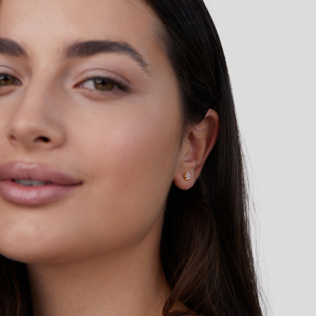 Pearl Stud Earrings with Floral Cluster Design