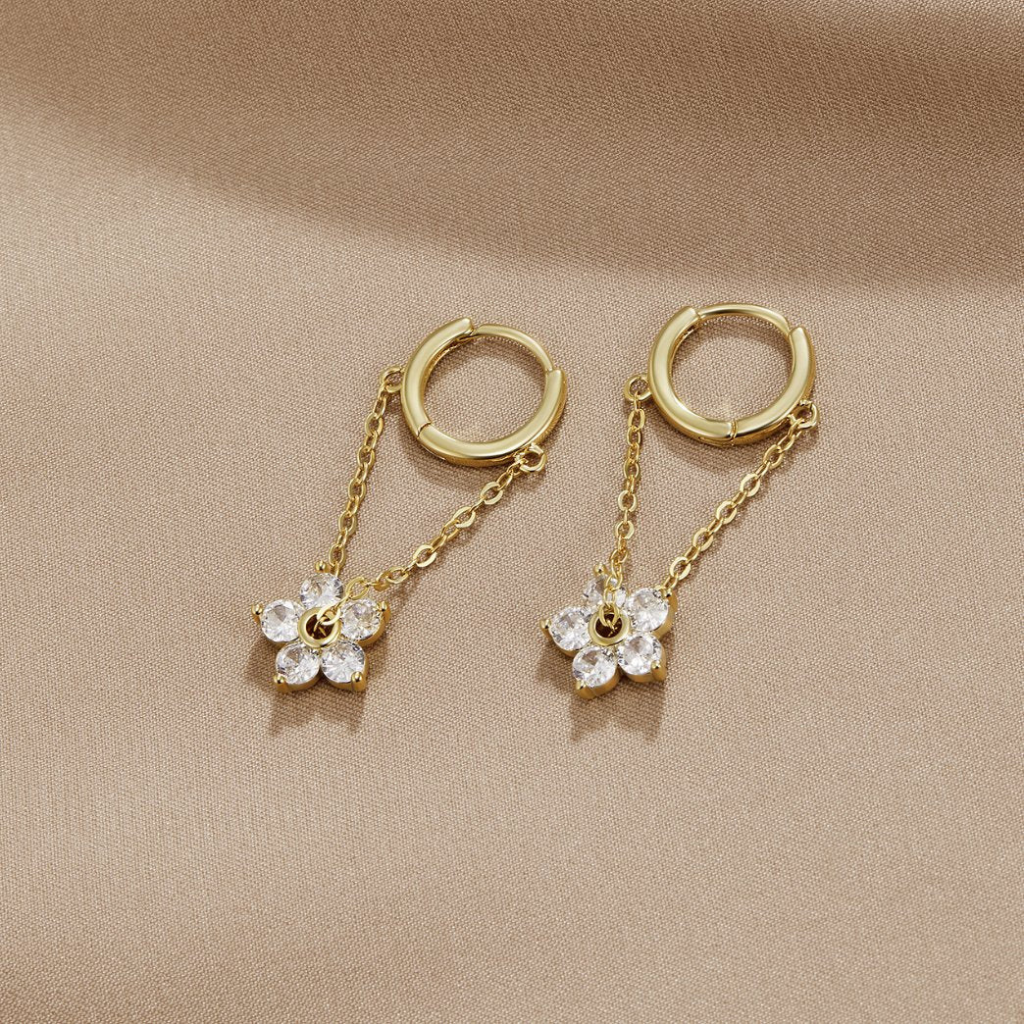 Hoop Earrings with Crystal Flower Drop