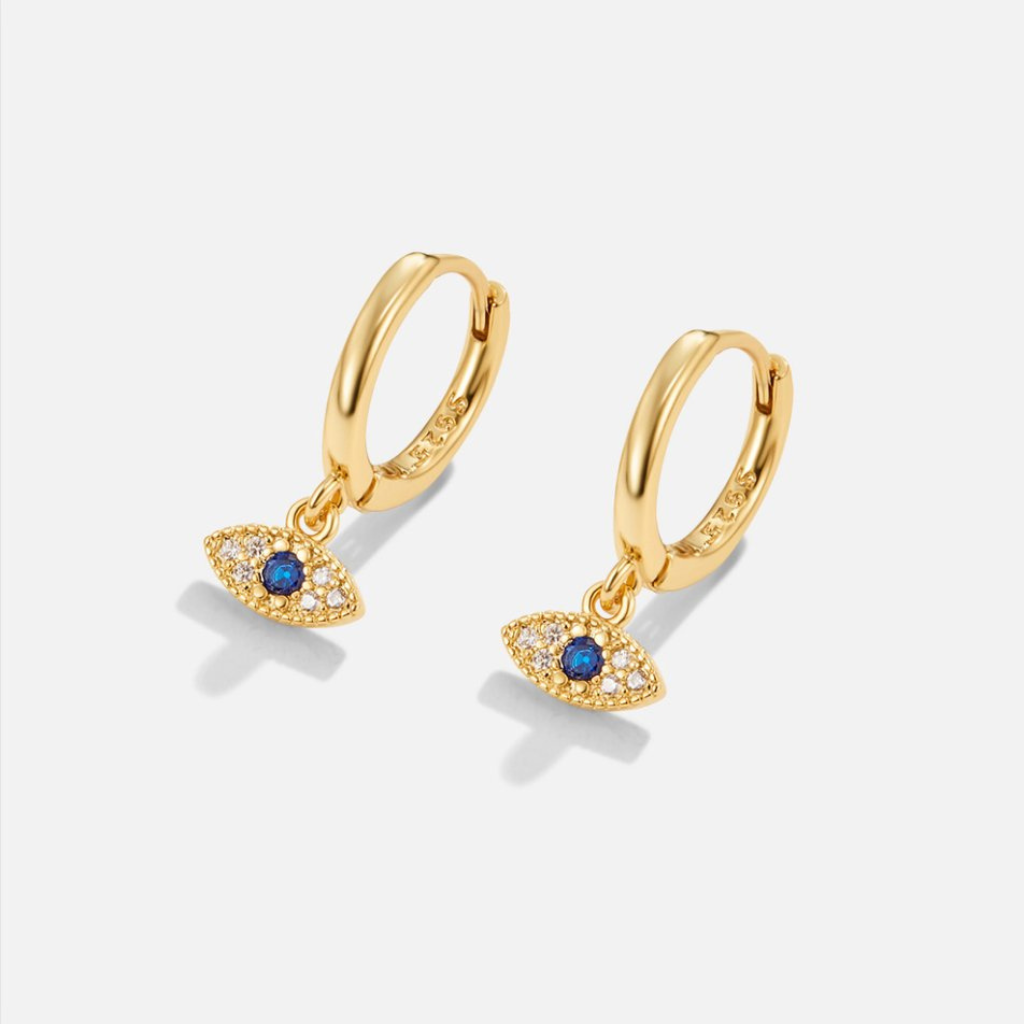 Hoop Earrings with Blue Evil Eye Charm