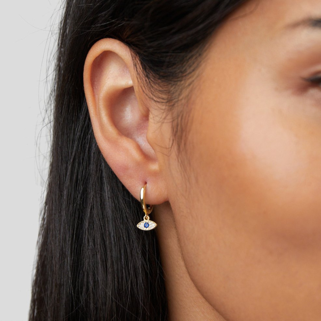 Hoop Earrings with Blue Evil Eye Charm