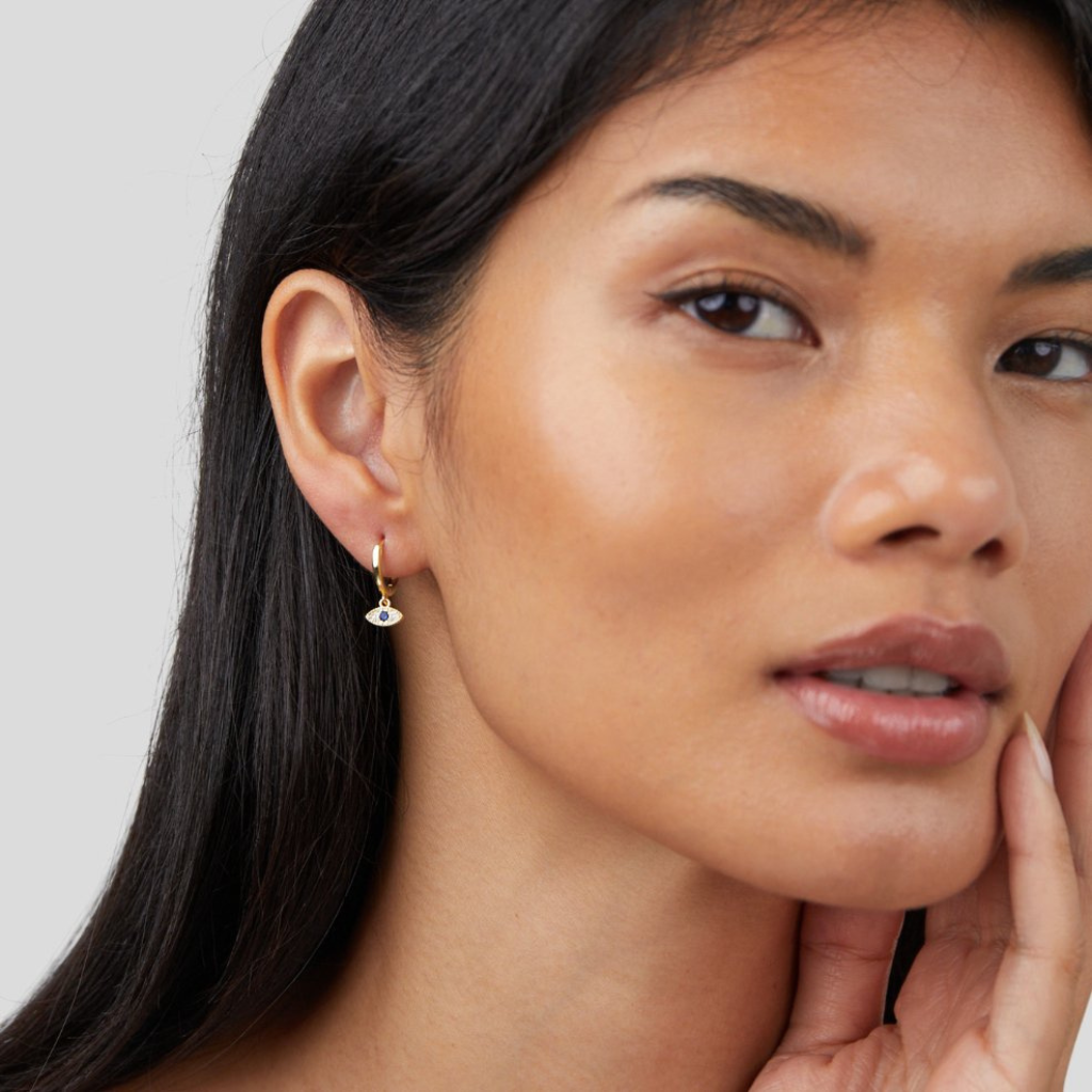 Hoop Earrings with Blue Evil Eye Charm