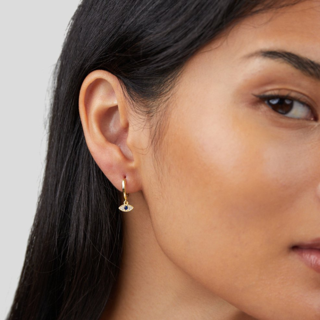 Hoop Earrings with Blue Evil Eye Charm