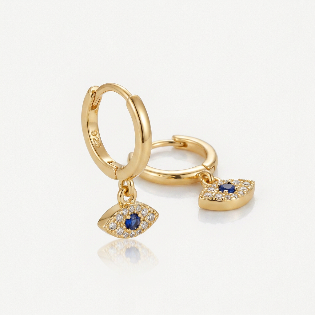 Hoop Earrings with Blue Evil Eye Charm