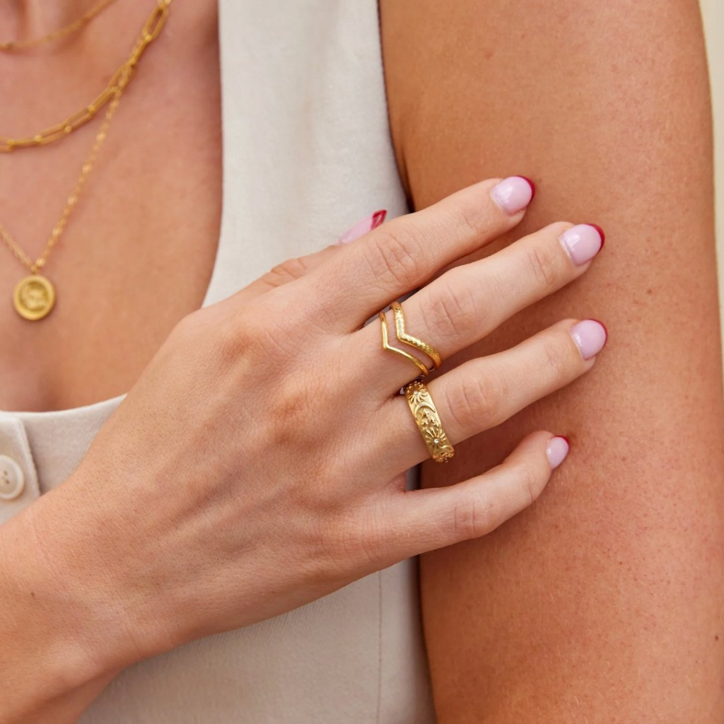 Celestial Ring with Sun and Star Engraving