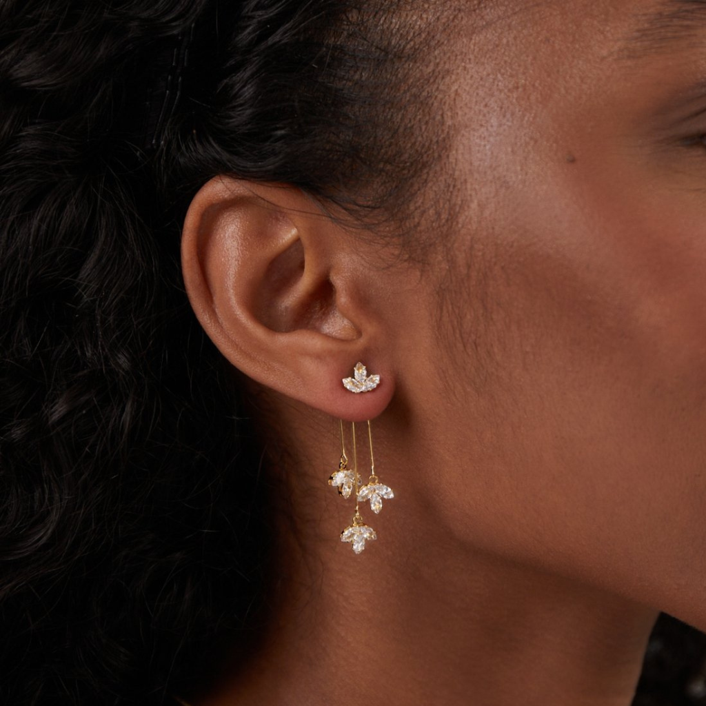 Earrings with Crystal Lotus Waterfall Design