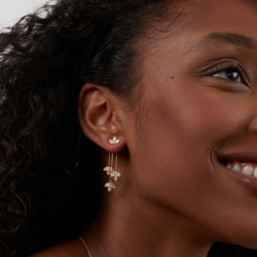 Earrings with Crystal Lotus Waterfall Design