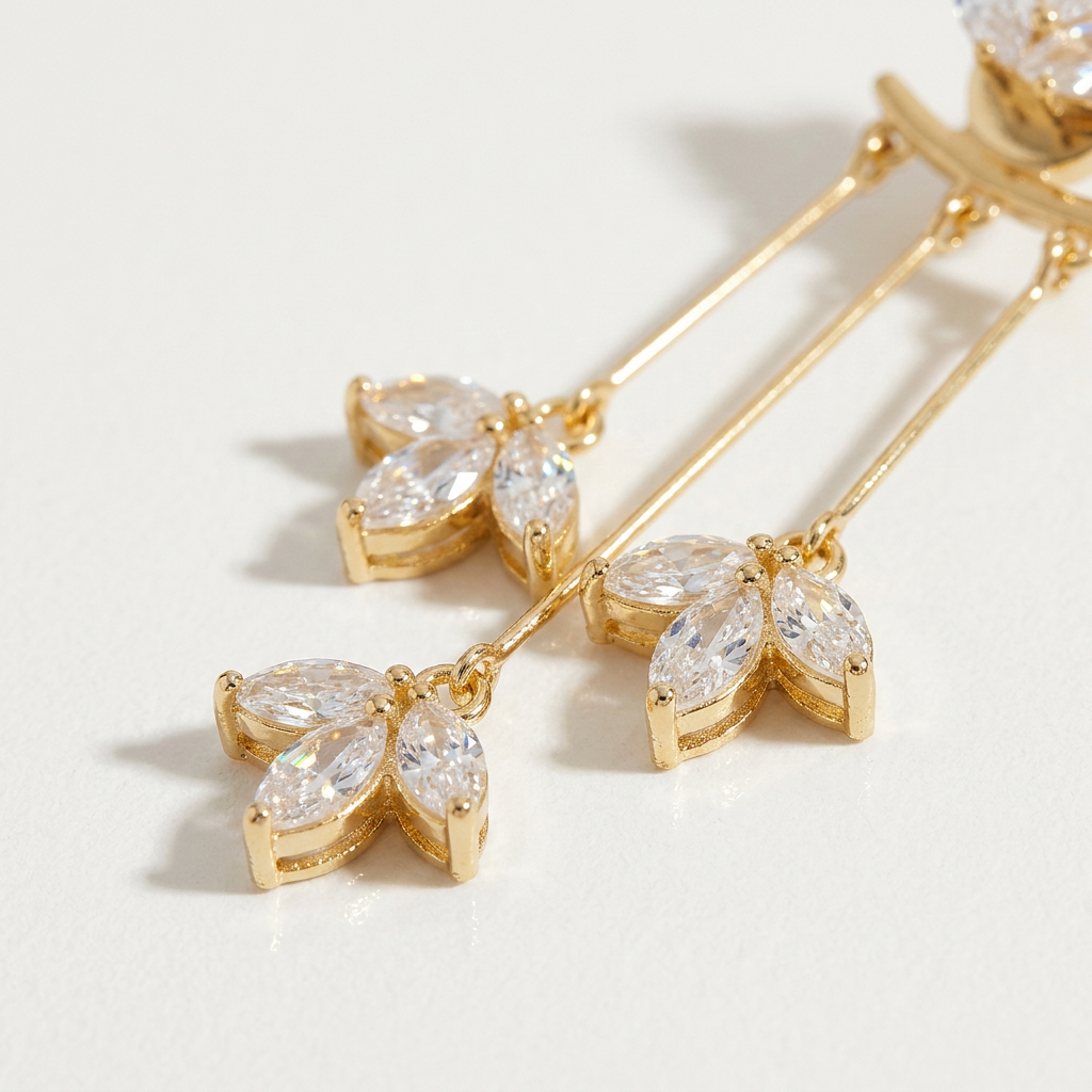 Earrings with Crystal Lotus Waterfall Design