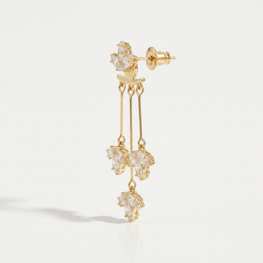 Earrings with Crystal Lotus Waterfall Design