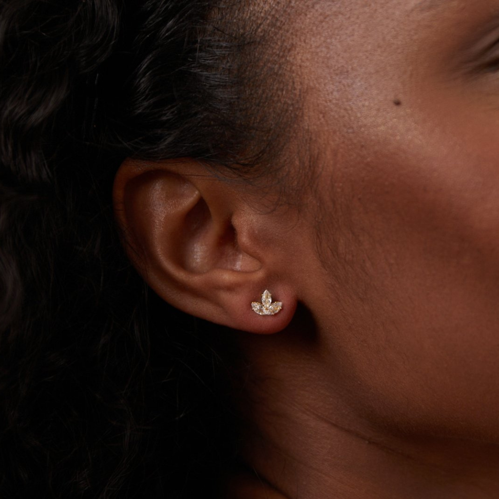 Earrings with Crystal Lotus Waterfall Design