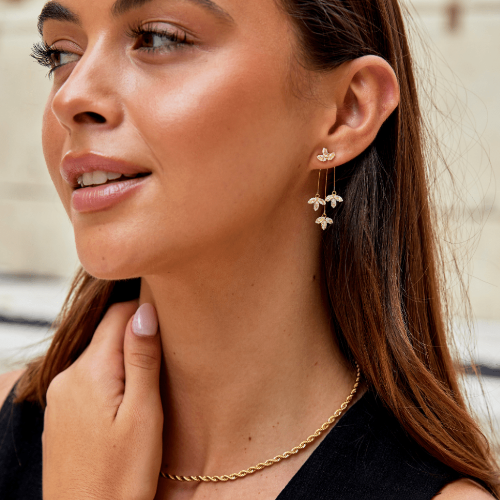 Earrings with Crystal Lotus Waterfall Design